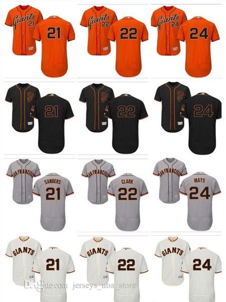 

custom men women youth sf giants jersey #21 deion sanders 22 will clark 24 willie mays orange grey white kids girls baseball jerseys, Blue;black