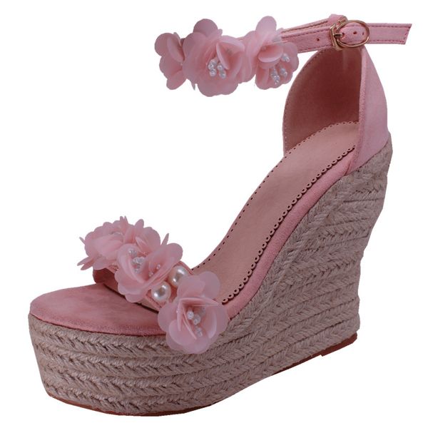 

original design 2020 summer new republic of china wind small flower wedge heel elegant elegant sandals, Black