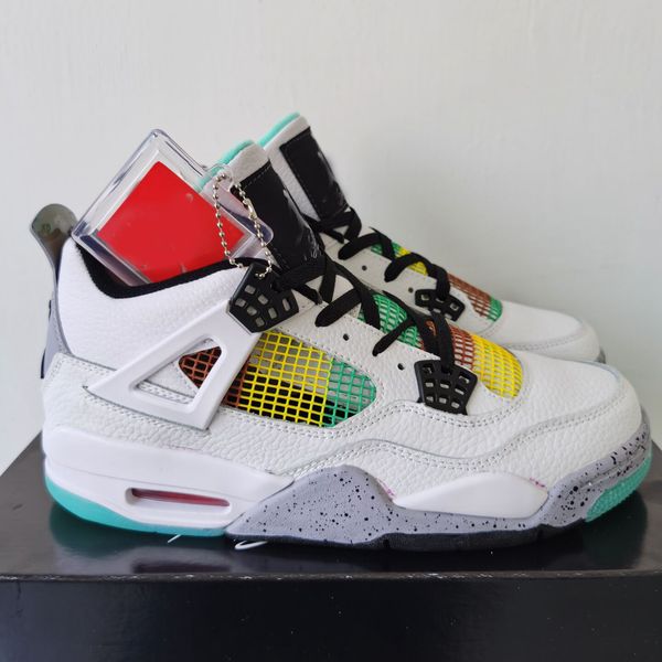 

2020 new rasta 4 4s basketball shoes for men carnival lucid green white leather sport sneakers baskets trainers zapatos chaussures size 13