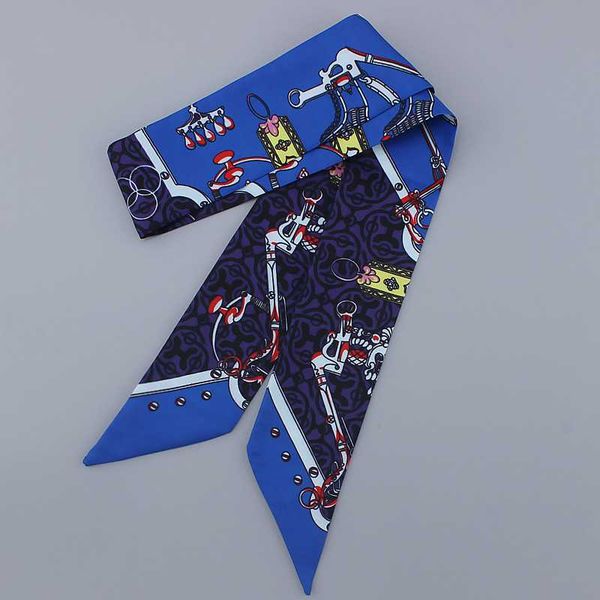 

silk skinny scarf women fashion print brand neck scarfs lady hair band ribbons bag handle wraps scarves headband 2020 new, Blue;gray