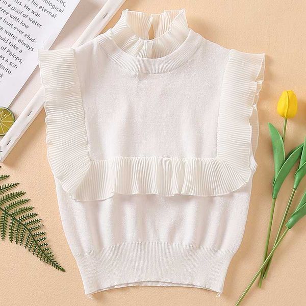

women's vests novalya summer stand collar sweaters women fashion ruffles white sweater elegant slim sleeveless female ladies hv, Black;white