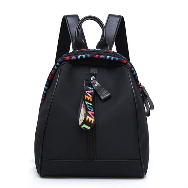 

large capacity casual durable women backpack zipper closure rucksack portable ribbon pendant solid oxford cloth adjustable strap