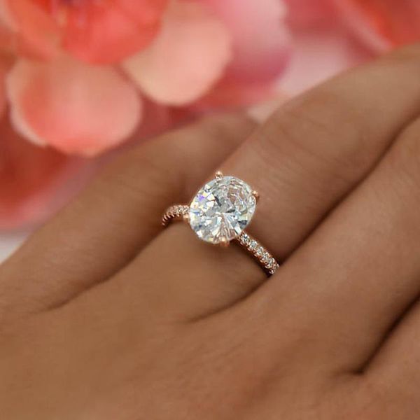 

oval clear cubic zircon rings women engagement wedding band silver color rose gold female finger ring party jewelry bling, Golden;silver