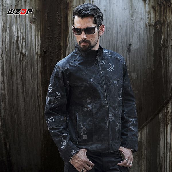 

wzjp men fashion hunt windbreaker jacket tactical softshell standcollar jackets army camouflage clothing 5 colors, Blue;black