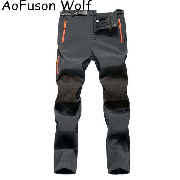 

outdoor pants winter hiking fleece warm oversized plus size waterproof breathable softshell sport trousers s-6xl, Black;green