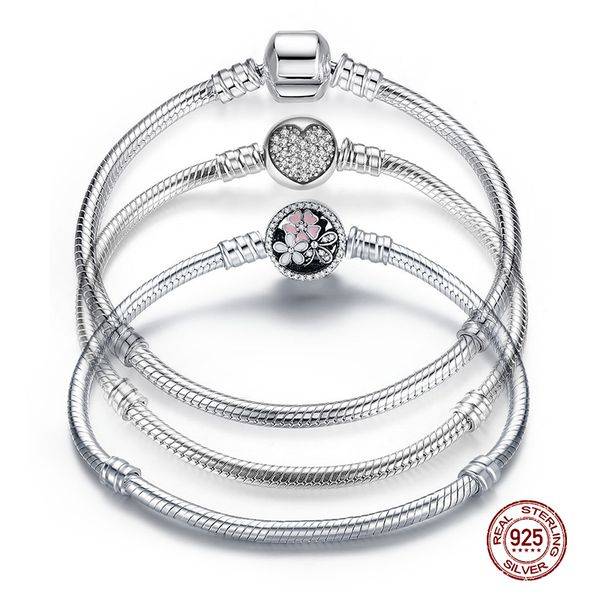 

wostu original 3 styles chain bracelet 100% 925 sterling silver bangle fit diy charms bead for women female luxury jewelry gift, Golden;silver