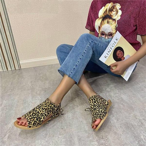 

retro girl summer sandals open toe leopard flat sandals women sewing zipper fashion causal daily beach shoes woman size 37-41, Black