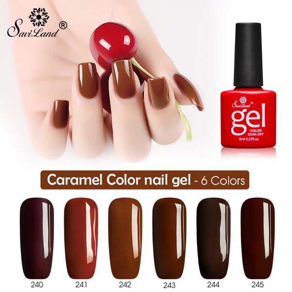 

saviland summer caramel color gel nails polish soak off nail art gel varnish lucky 6 colors uv led lamp nail glue, Red;pink