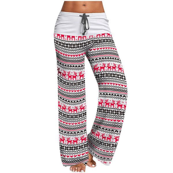 

women wide leg palazzo lounge pajamas pants full length printed polyester blend drawstring elegant fashion pants, Black;red
