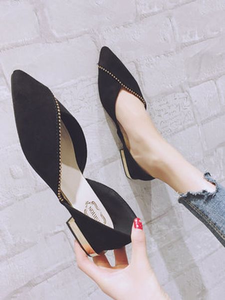 

pointed toe shoes women 2020 spring and autumn new wild flat beanie shoes fashion tide, Black