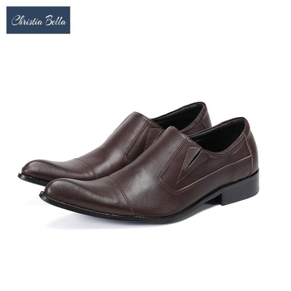 

christia bella classic brown genuine leather men shoes plus size pointed toe business oxford shoes slip on formal leather, Black