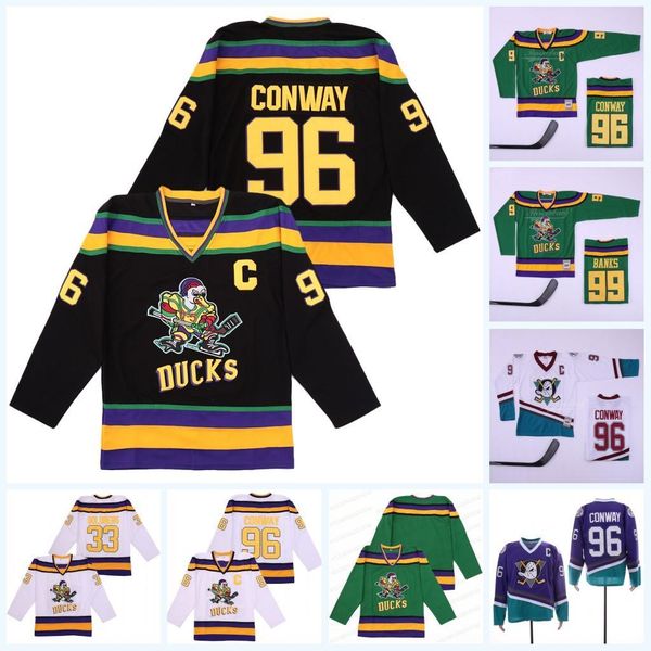 

custom s-6xl mighty ducks movie 96 charlie conway 99 adam banks 33 greg goldberg fulton reed 66 gordon bombay 100% stitched hockey jerseys, Black;red