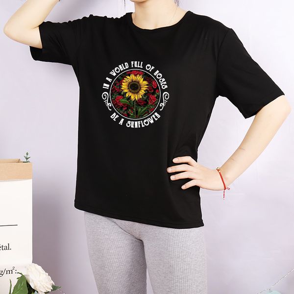 

Womens DIY T-Shirts Fashion Women Sunflower & Letters Printed Shirts Breathable Casual Women Custom Tops Tee 3 Colors Plus Size M-4XL A760