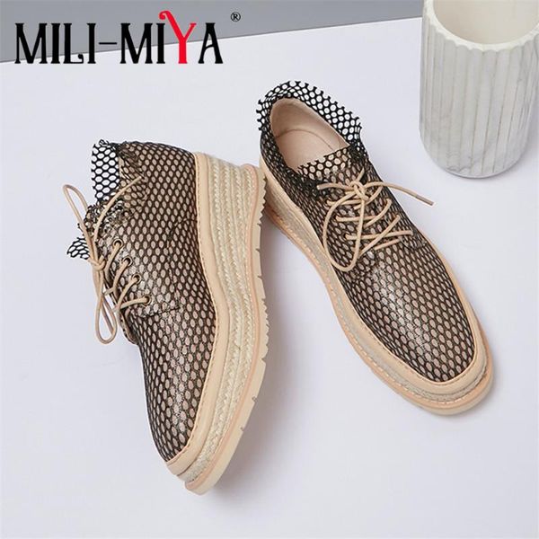 

mili-miya new design women wedges pumps synthetic material&mesh lace-up round toe fashion street shoes size 34-40 for ladies, Black