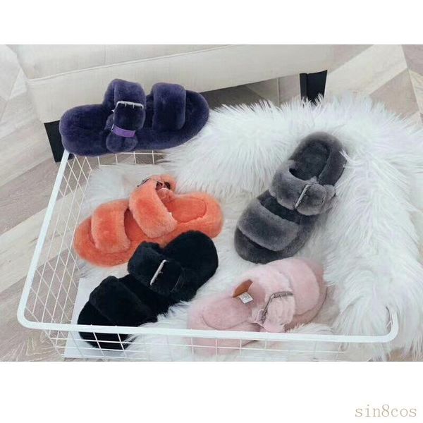 

2020 new australia fluff oh yeah womens fashion casual fluffy faux furry slides winter slipper fuzz slippers women fur mink sandals 4fwz#, Black