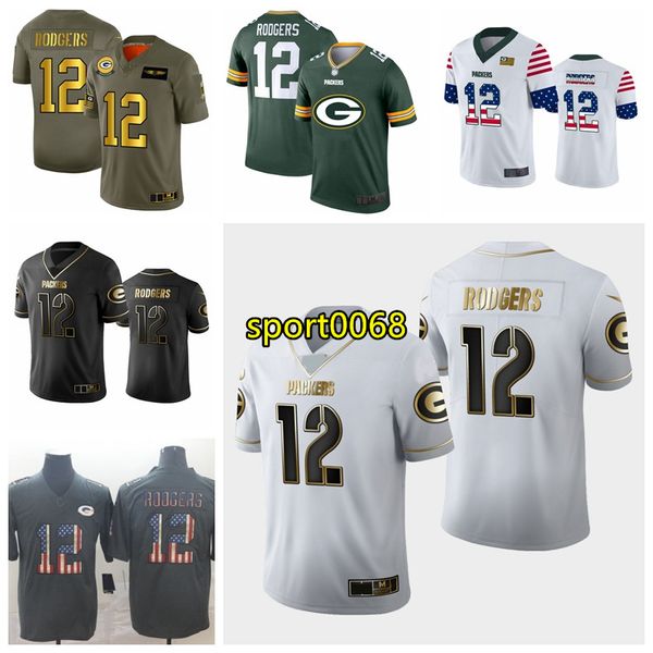 

12 aaron rodgers football jerseys 2020 men's green bay packers jersey salute to service limited black golden limited white, Black;red