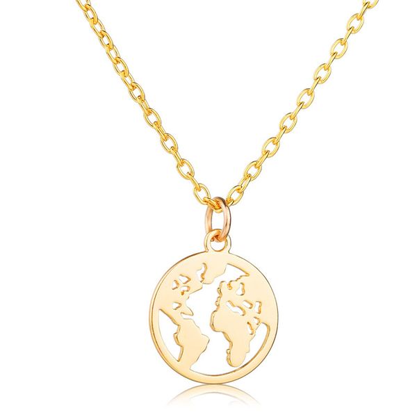 

gold silver color global map pedant necklace for women fashion round chain necklace