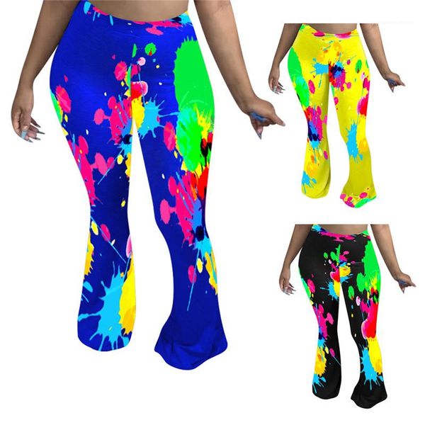 

tie dye printed mid waist trousers ol style women clothing dropshipping fashion ladies designer flare pants, Black;white