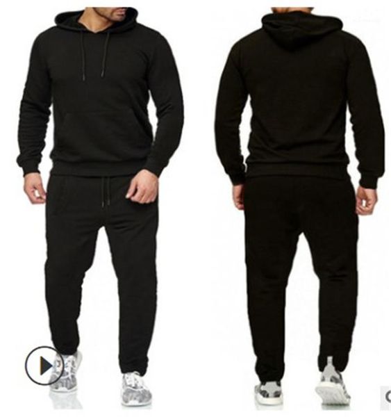 

spring autumn clothing two pieces suit hooded collar sweatshirt long pant men tracksuit solid color sportswear mens set, Gray