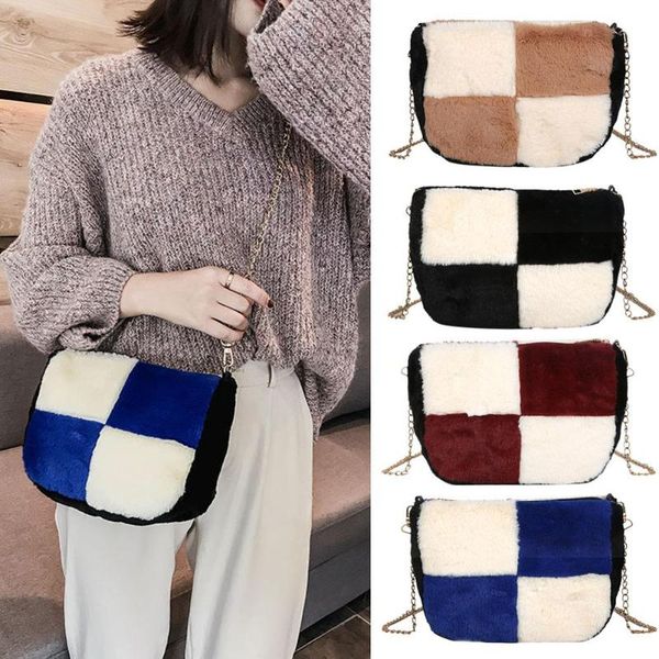 

new fashion handbags delicate texture women small shoulder bag plush splicing color messenger handbag girls satchel travel