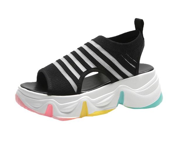 

2020 fashion women sandals breathable summer wild colorful bottom platform shoes wedge casual shoes women sandalias, Black