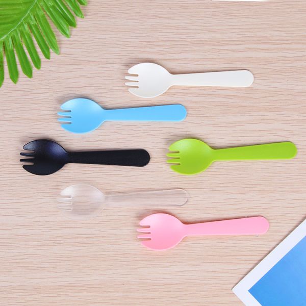 

11.5x3.3cm(4.5x1.3inch) individually wrapped disposable plastic spork fork dessert icecream yogurt cake spoon cutlery wholesale