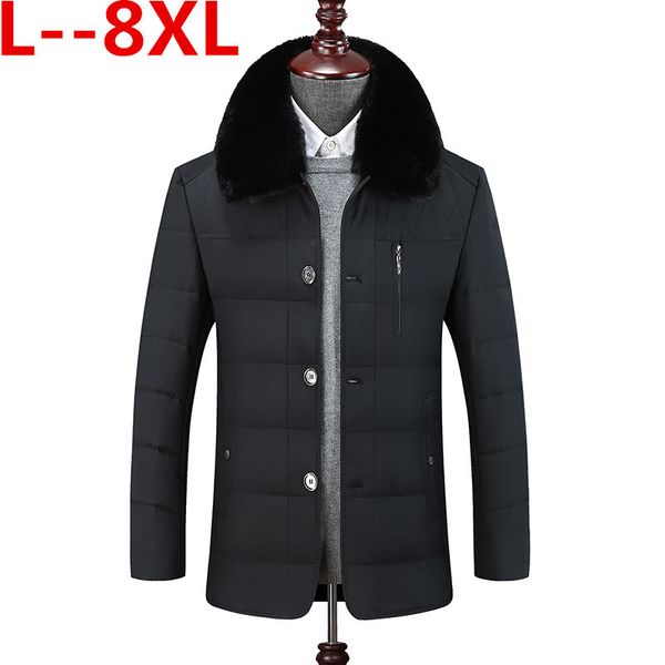 

men's down & parkas 8xl 7xl winter jacket men long fur collar hooded parka for thick warm army tactical windproof outerwear sports coat, Black