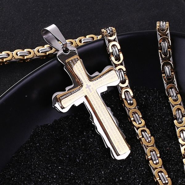 

men metal titanium steel pendant cross necklace jewelry nice gift necklaces sweater chain fashion, Silver