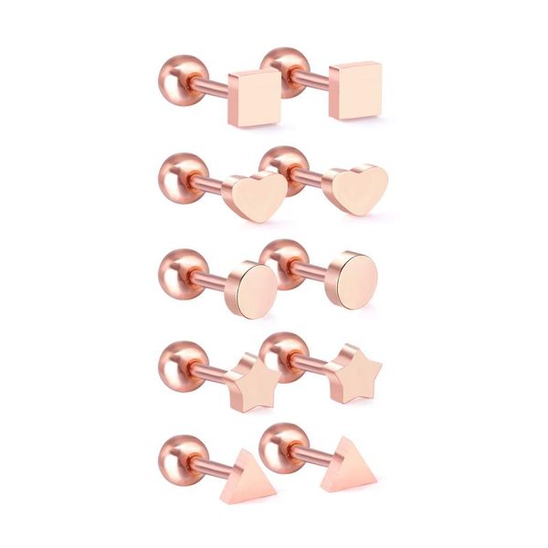 

luxukisskids 5pairs/lot heart star stainless steel stud earrings 2020 earing for women men fashion jewelry arete brinco piercing, Golden;silver