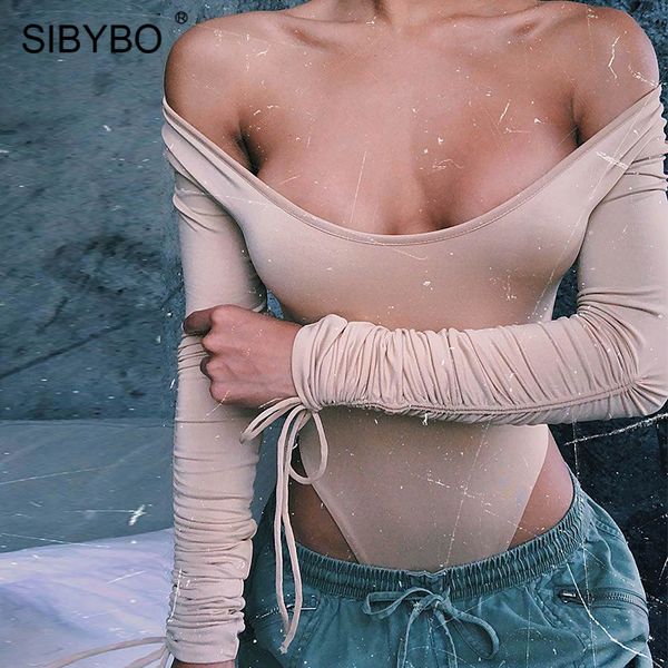 

sibybo autumn long sleeve skinny bodysuit women fashion o-neck pleated romper women black casual ladies bodysuit jumpsuit, Black;white