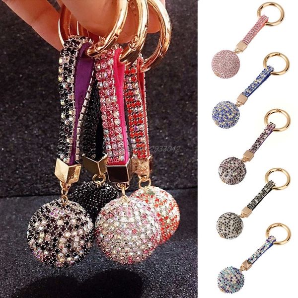 

fashion cute crystal rhinestone keyrings leather ball key chains holder purse bag for car christmas gift keychains jewelry-w128, Silver