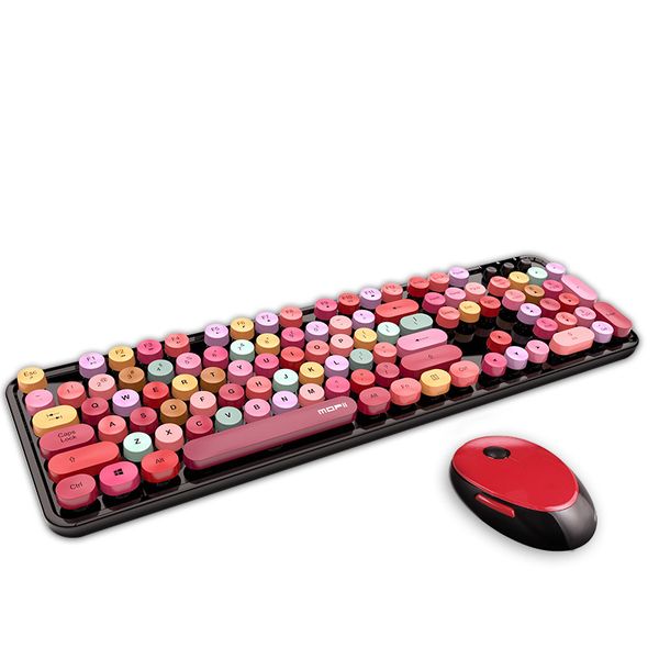 

keyboards 2.4g wireless keyboard mouse set usb mixed color round keycap plastic panel for pc gamer laptop