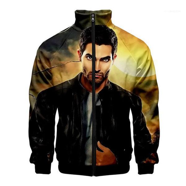 

sided printing long sleeve casual mens coat derekhale 3d print stand collar pocket jackets zipper double, Black;brown