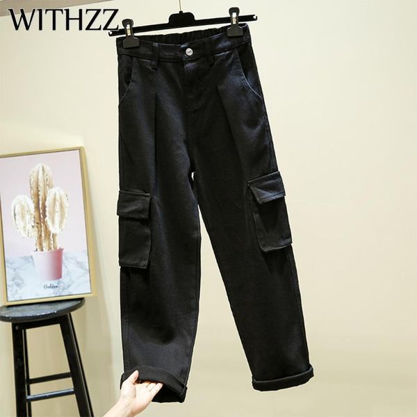 

withzz spring autumn jeans women's loose jeans women vintage female trousers straight pants big pocket trousers, Blue