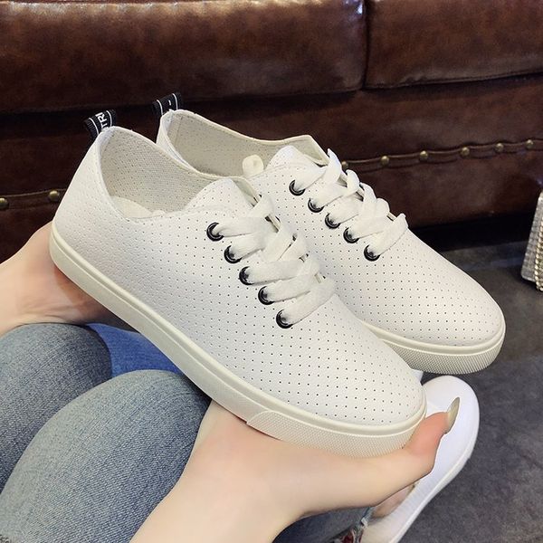 

spring women flat sneakers shoes women genuine leather shoes flats female lace up white for ladies 698, Black
