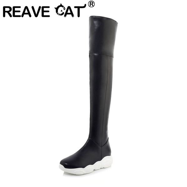 

reave cat woman winter slim over the knee boots round toe thick bottom platforms back zipper large size 29-46 elegant a2825, Black