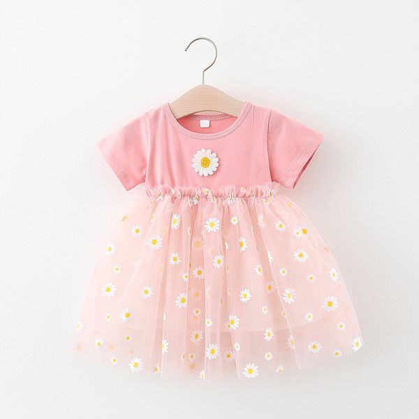 

baby girl dress summer print flower mesh princess es short sleeve kids newborn birthday, Red;yellow
