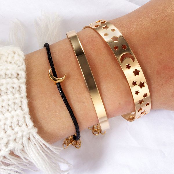 

3pc/set bracelet bangle moon five star black rope mix charm bracelets for women boho tassel bead bracelet jewelry wholesale
