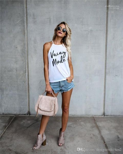

belt candy color loose women summer tshirts letter vacay mode print ladies summer fine condole, White