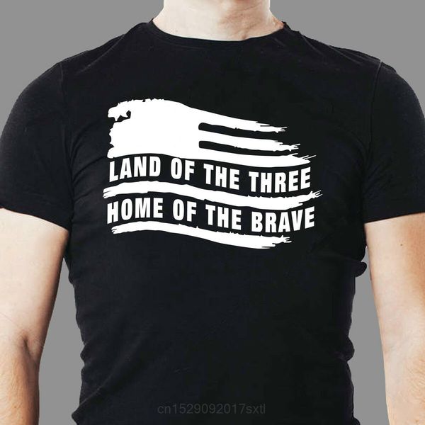 

tattered flag land of the three home of the brave t-shirt men's all cootn crew neck tee