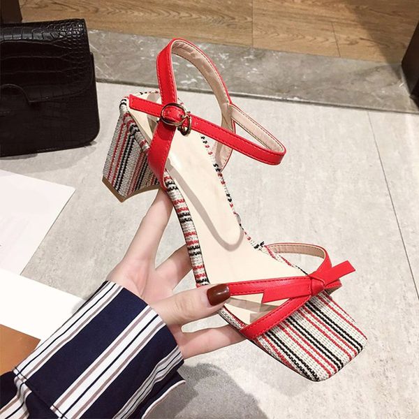 

sandals ladies squre toe pu colorful ladies mid heels pumps female candy color casual ankle buckle strap woman fashion, Black