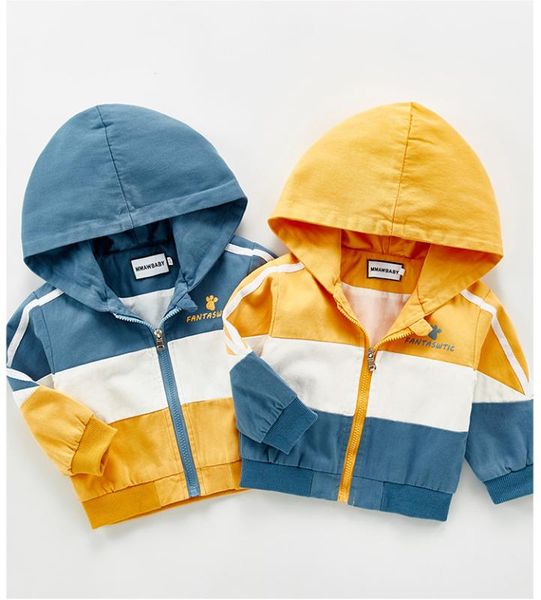 

2020 new kids boys girl color matching jacket, children's fashion hooded parker fashion baby sports hoodies outwear zipper shirt, Blue;gray