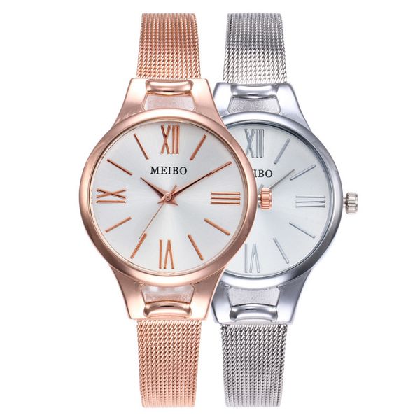

2020 sale style silver rose gold mesh belt quartz watch han edition taobao sell like cakes student table in the middle east, Slivery;brown