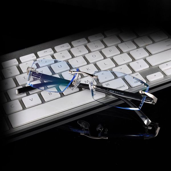 

reven jate 58038 alloy rimless diamond cutting man glasses frame optical prescription eyeglasses men eyewear fashion, Black