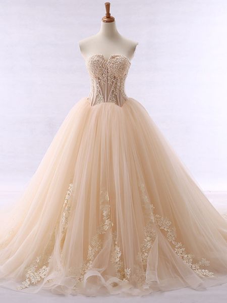 

vestido de noiva Fancy Sweetheart Ball Gown Wedding Dress With Appliques Beaded Champagne Wedding Dresses Bridal Gowns
