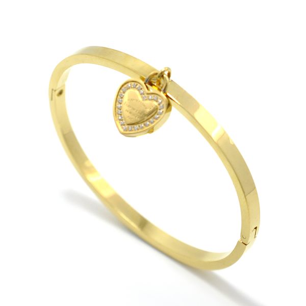 

classic brand forever lover heart lock bangles for women jewelry stainless steel gold zirconia crystasl tag bangles, Black