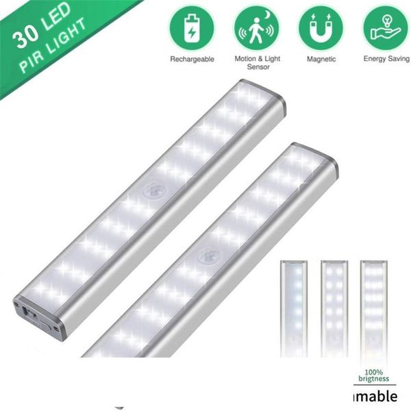 

USB Rechargeable LED Cabinet Light Motion Sensor 30 LEDs Closet Lamp 3 Lighting Modes For Kitchen Wardrobe Cupboard Bedroom Home