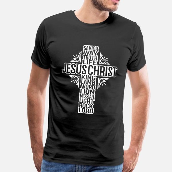 

jesus christ savior names of jesus cross t shirt men designs 100% cotton size s-3xl famous humor summer style vintage shirt, White;black