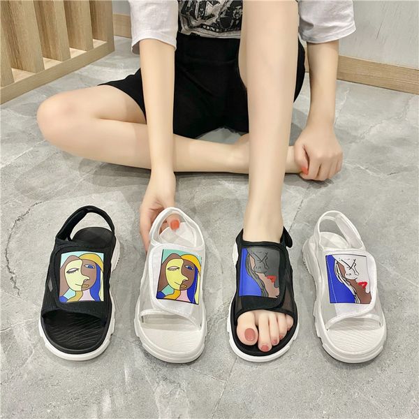 

sandals summer fashion shoes female breathable net cloth beach women sport open-toed platform mesh wedges lace up sandal, Black