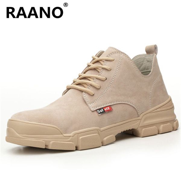 

boots men's cow suede steel toe safety work shoes for men lightweight anti-smashing anti-puncture non-slip protective ankle, Black